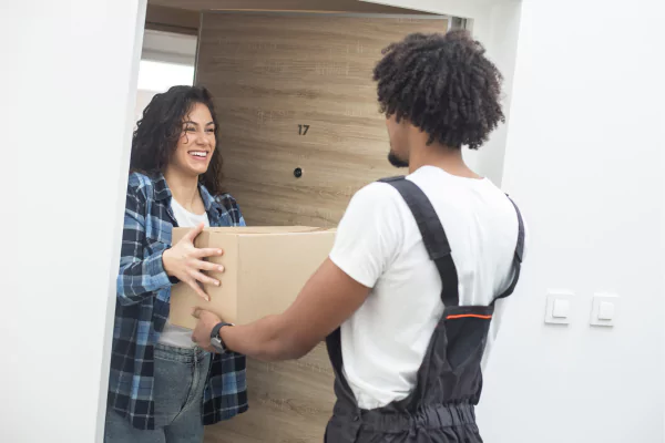 A woman receiving her delivery